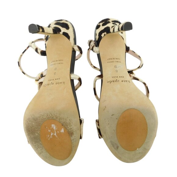 KATE SPADE Leopard Print Calf Hair Crystal Vamp Caged Sling Heel Sandals 8 - Picture 6 of 7